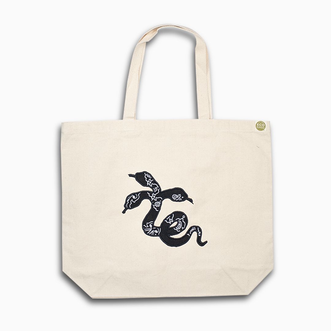 TightRope EmB Snake Applique Tote - Natural Black