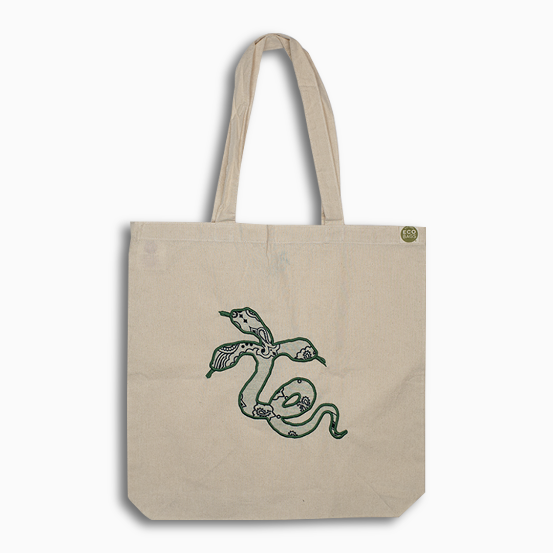 TightRope EmB Snake Applique Tote - Natural Cream