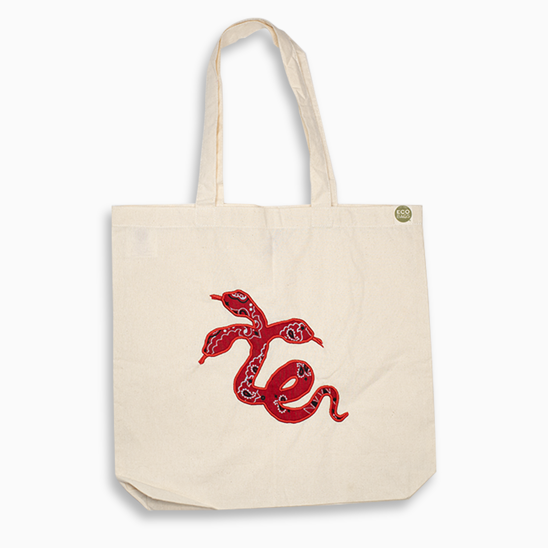 TightRope EmB Snake Applique Tote - Natural Red